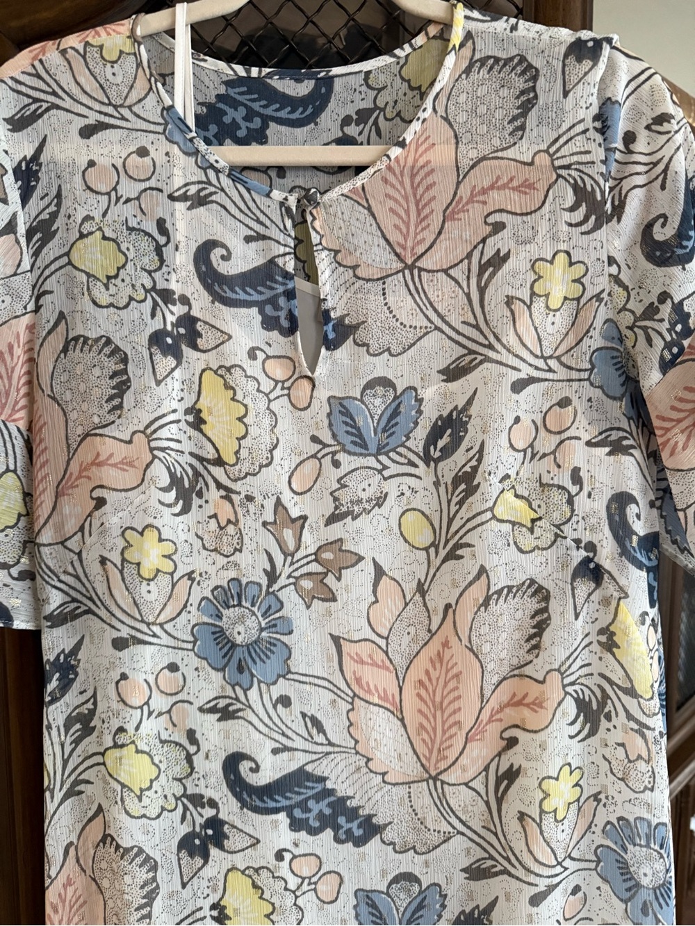 LOFT Floral Short-Sleeve Dress Blue, Pink & Yellow
